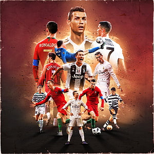 Cristiano Ronaldo Career Collage: Sporting, Manchester United, Real Madrid, and Juventus HD phone wallpaper