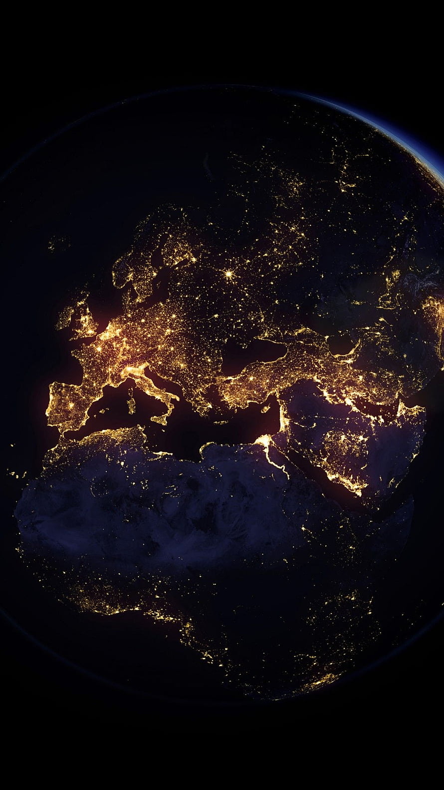 Earth at Night: Northern Europe City Lights and Globe View from Space HD phone wallpaper