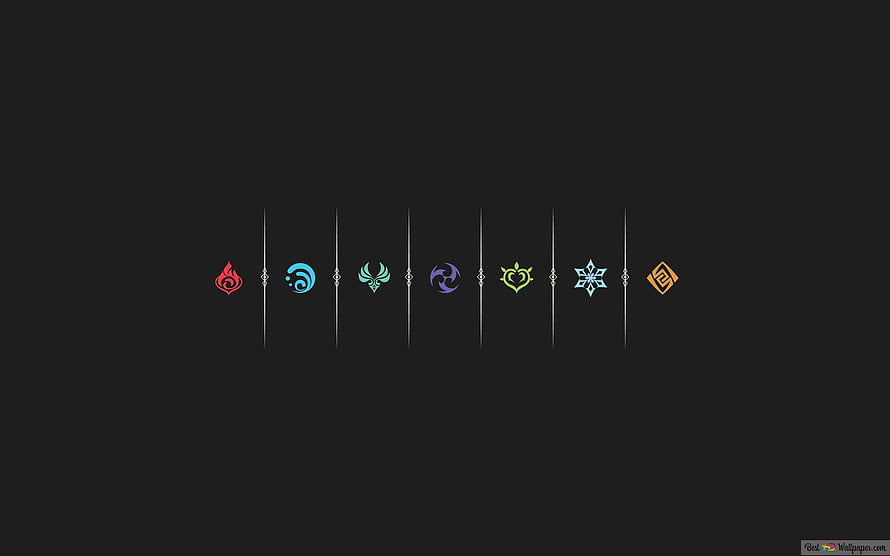 Genshin Impact Seven Elemental Symbols Minimalist Dark Background HD wallpaper