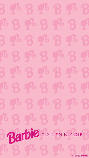Barbie x Skinnydip Pink Pattern Wallpaper with Logo and Silhouettes HD phone wallpaper