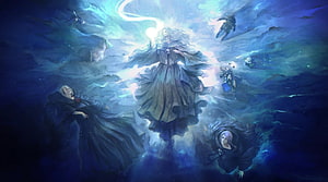 Final Fantasy XIV Endwalker Artwork Featuring Venat and Emet-Selch in Ethereal Blue Light HD wallpaper