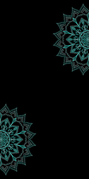 Teal Mandala Corner Design on Black Background Minimalist Boho Pattern HD phone wallpaper
