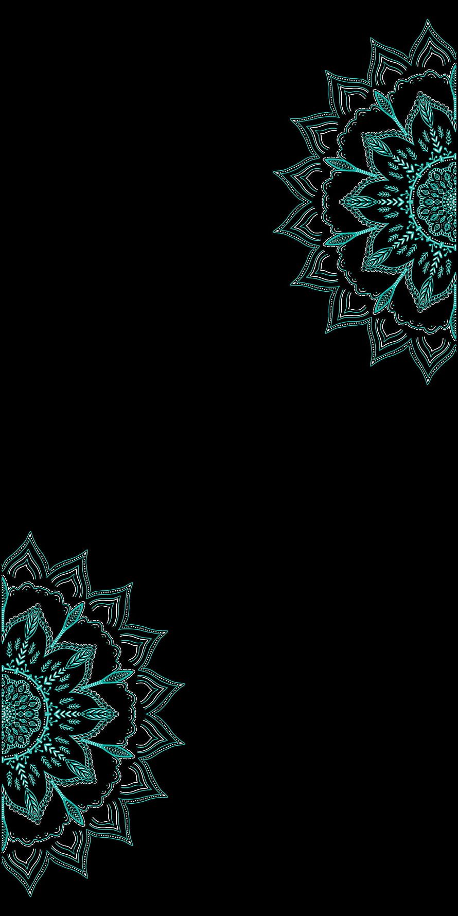 Teal Mandala Corner Design on Black Background Minimalist Boho Pattern HD phone wallpaper