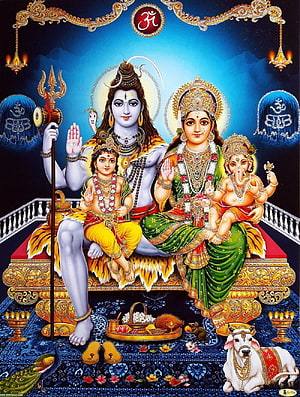 Shiva Parvati Ganesh Kartikeya Hindu Family Deity Painting HD phone wallpaper