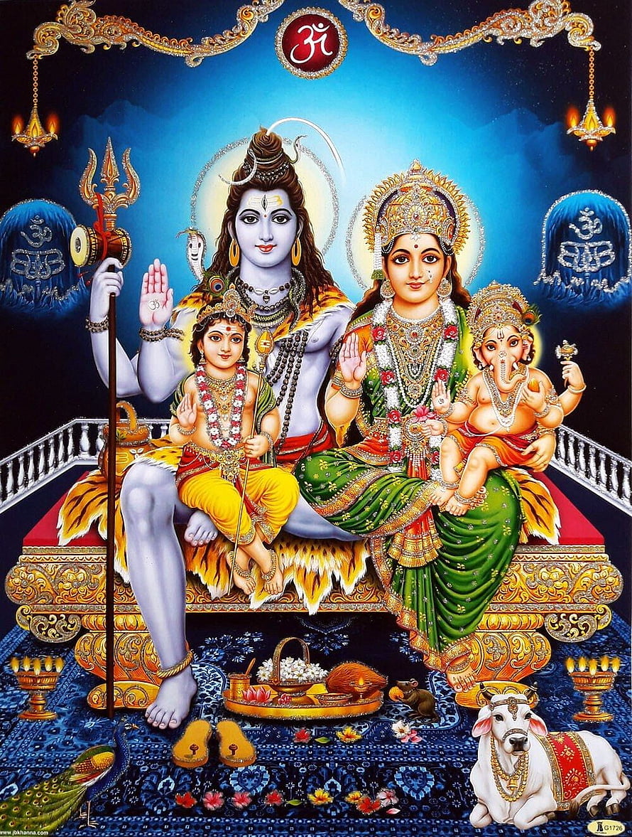 Shiva Parvati Ganesh Kartikeya Hindu Family Deity Painting HD phone wallpaper