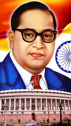 Dr. B. R. Ambedkar Portrait with Indian Flag and Parliament Building HD phone wallpaper
