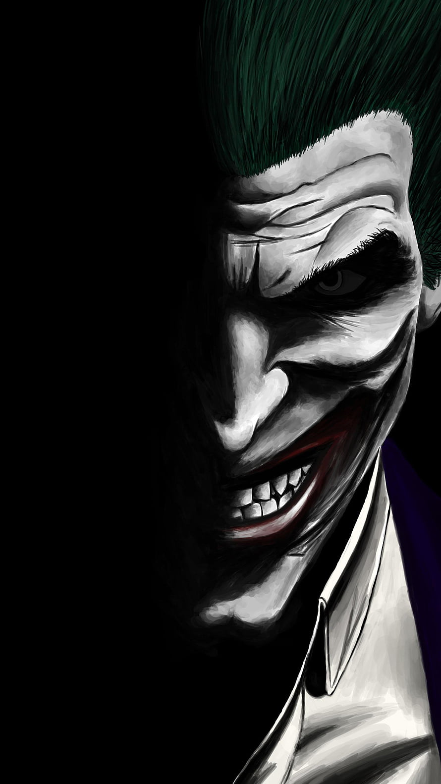 Joker Dark Portrait with Green Hair and Menacing Grin HD phone wallpaper
