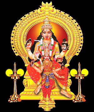 Mariamman Amman Hindu Deity Illustration with Ornate Golden Mandala and Oil Lamps, Mariamman amman png HD phone wallpaper