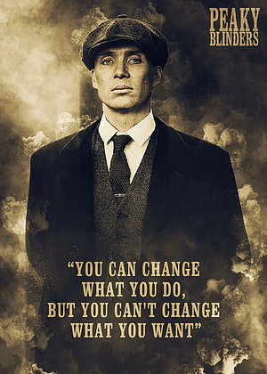 Thomas Shelby in Flat Cap and Three-Piece Suit Against Smoky Sepia Backdrop HD phone wallpaper