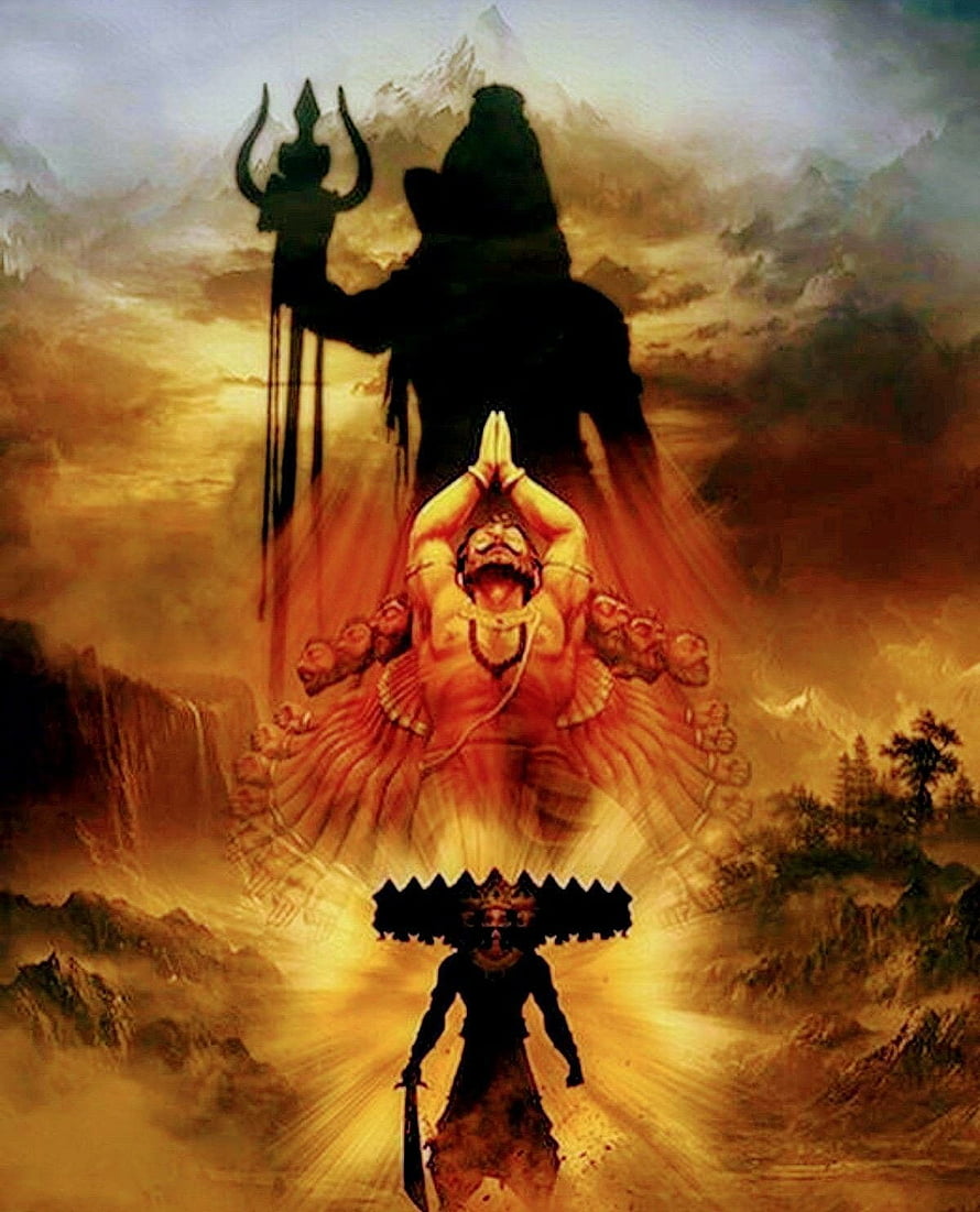 Lord Shiva and Ravana Confrontation in Dramatic Mythological Art HD phone wallpaper