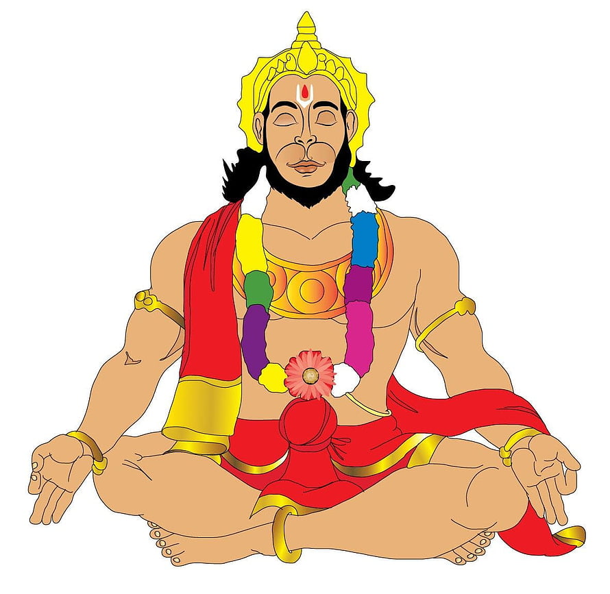 Hanuman Ji in Meditation Pose with Lotus and Colorful Garland, Hanuman Ji Animated (Page 1), Cartoon Hanuman HD wallpaper