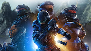 Halo Master Chief Spartan Soldiers in Combat Armor with Weapons HD wallpaper