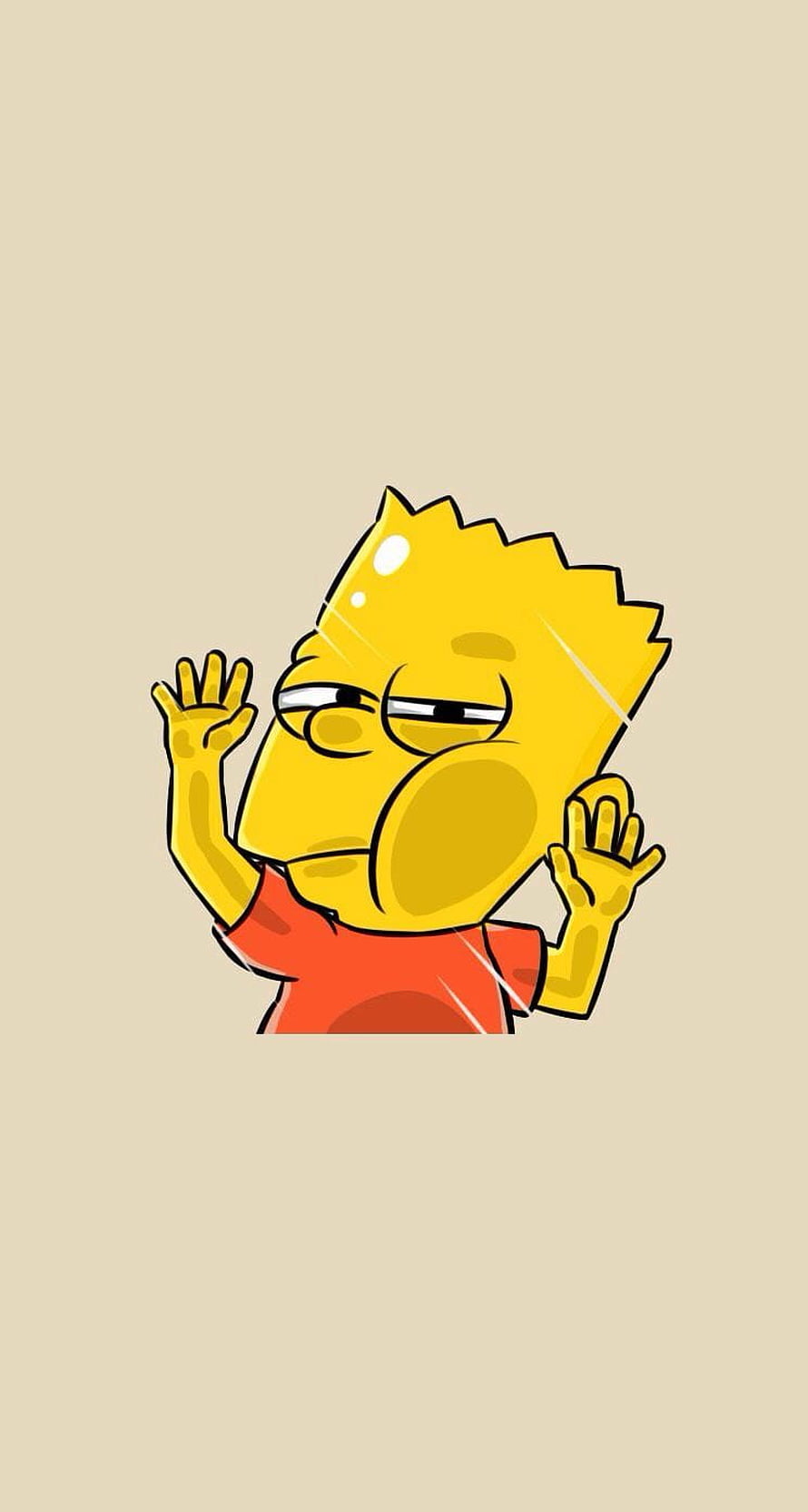 Bart Simpson Cartoon Character with Bored Expression and Raised Hands on Beige Background HD phone wallpaper