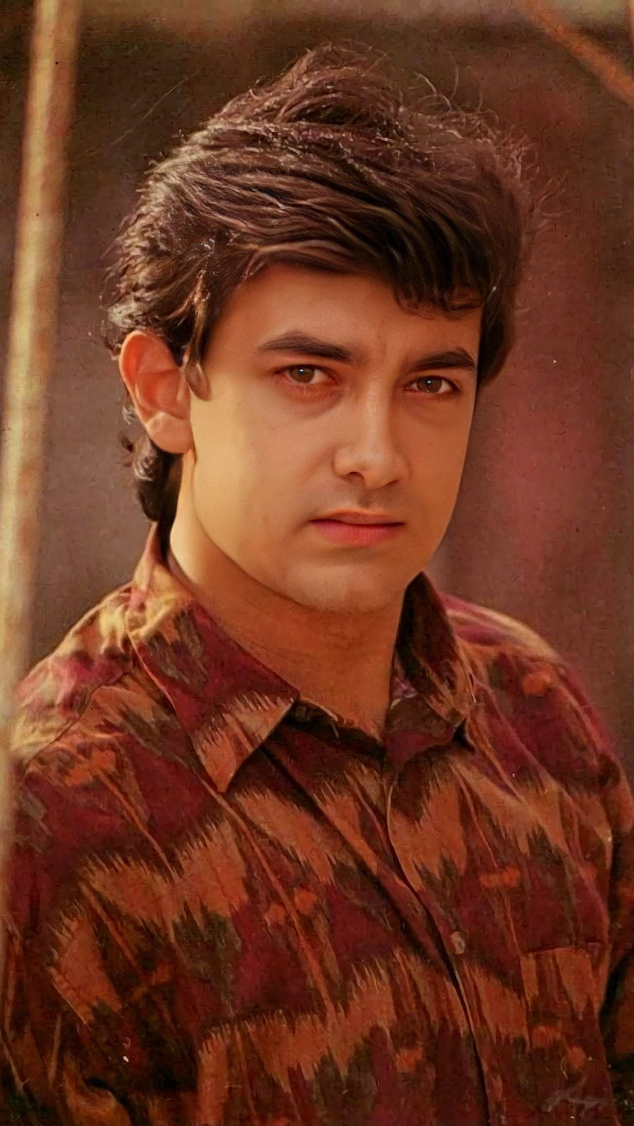 Aamir Khan Portrait in Patterned Shirt with Warm Vintage Film Tone HD phone wallpaper