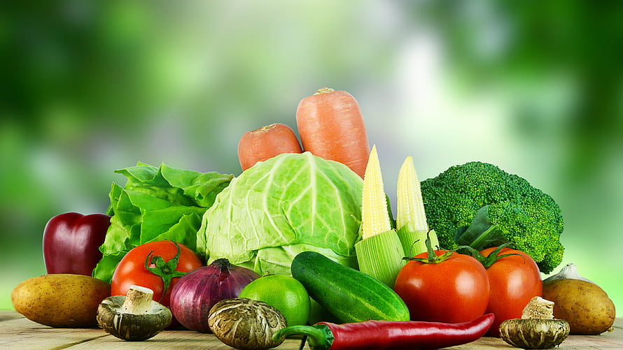 Fresh Organic Vegetable Arrangement With Carrots, Broccoli, Tomatoes, And Cabbage On Wooden Surface HD wallpaper