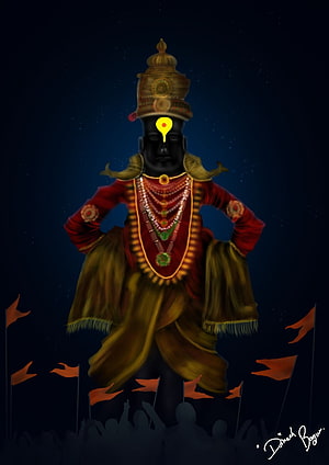 Vithu Mauli Digital Painting of Pandurang with Devotees and Orange Flags HD phone wallpaper