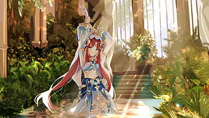 Nilou from Genshin Impact Dancing in a Sunlit Tropical Garden HD wallpaper