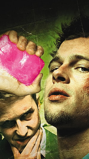 Fight Club Movie Poster Featuring Brad Pitt and Edward Norton with Pink Soap HD phone wallpaper