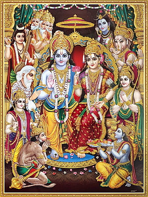 Lord Ram Darbar with Sita and Divine Court in Traditional Indian Temple Art HD phone wallpaper