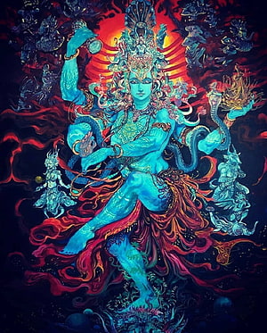 Nataraja Shiva Cosmic Dance Illustration with Fiery Aura and Serpents HD phone wallpaper