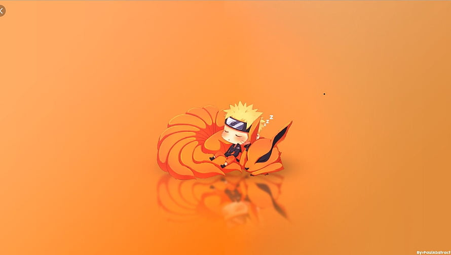 Cute Chibi Naruto and Kurama Sleeping Together on Warm Orange Background HD wallpaper
