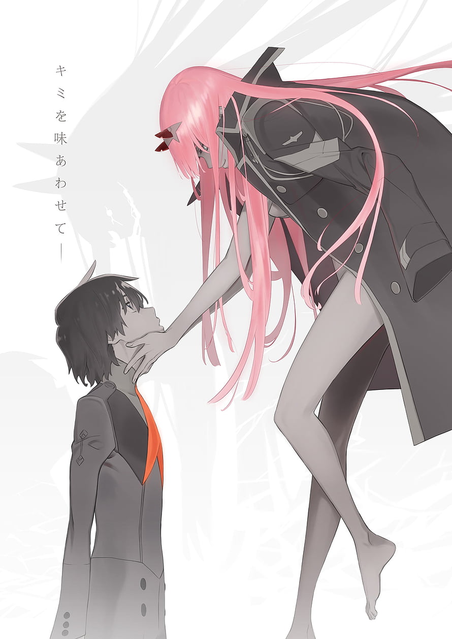 Zero Two and Hiro from Darling in the Franxx in an Intimate Anime Illustration HD phone wallpaper