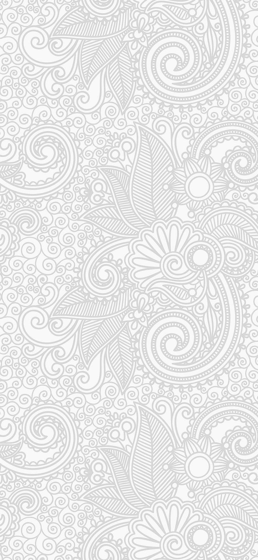 Elegant White Paisley Floral Line Art Pattern with Intricate Swirls and Botanical Motifs HD phone wallpaper