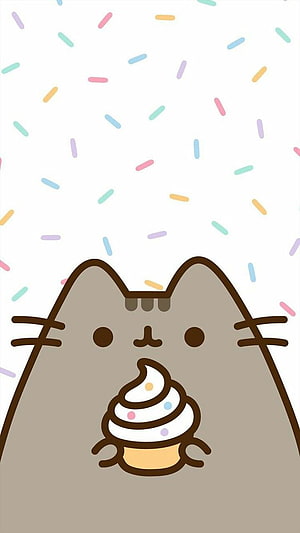 Pusheen Cat Holding Soft Serve Ice Cream Cone With Pastel Sprinkles Background HD phone wallpaper