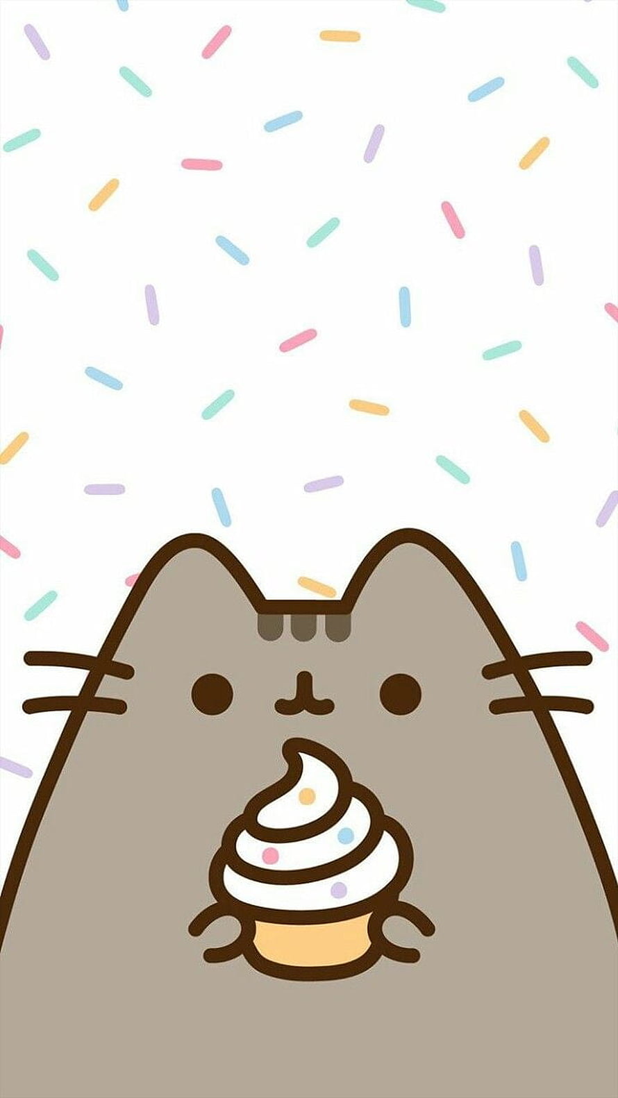 Pusheen Cat Holding Soft Serve Ice Cream Cone With Pastel Sprinkles Background HD phone wallpaper