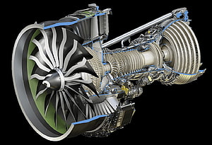 GE9X Commercial Aircraft Engine Cutaway: Turbine Fan and Compressor Stages Revealed HD wallpaper