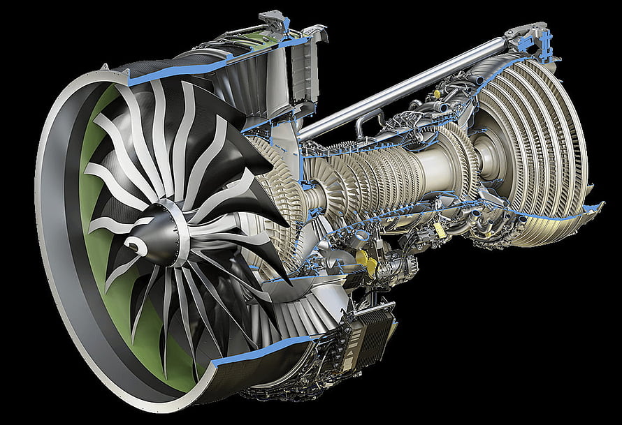 GE9X Commercial Aircraft Engine Cutaway: Turbine Fan and Compressor Stages Revealed HD wallpaper