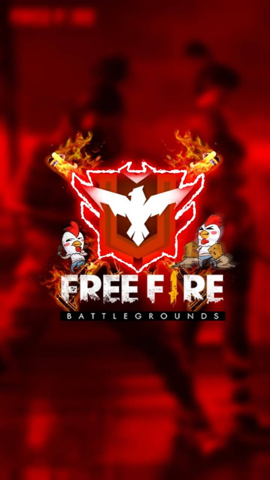 Free Fire Battlegrounds flaming logo with cartoon chickens on a dark red background HD phone wallpaper