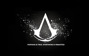 Assassin's Creed Brotherhood Emblem With Particle Effects And Motto On Black Background HD wallpaper