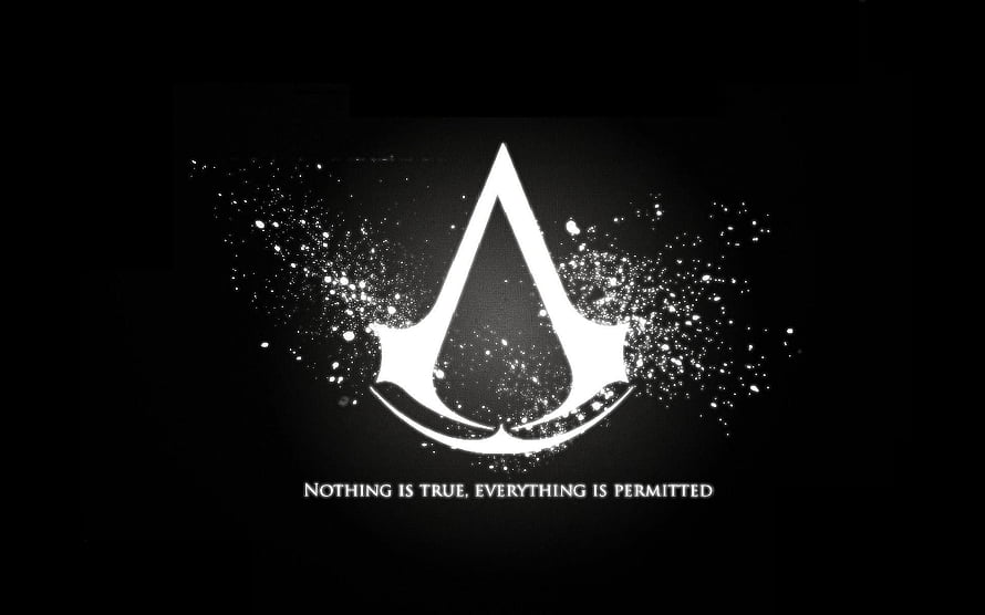 Assassin's Creed Brotherhood Emblem With Particle Effects And Motto On Black Background HD wallpaper