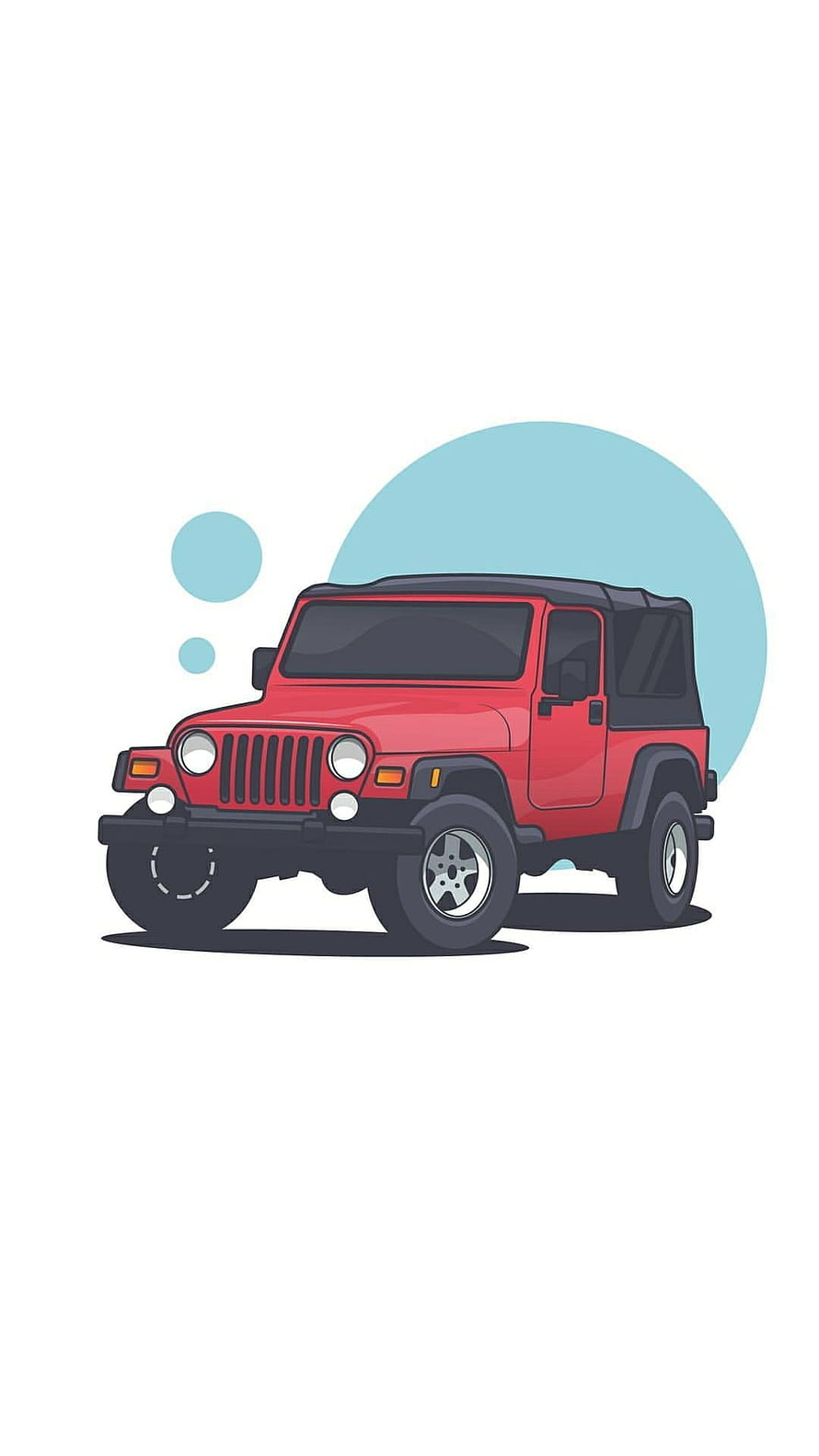 Red Mahindra Thar Cartoon Illustration with Blue Circle Background HD phone wallpaper