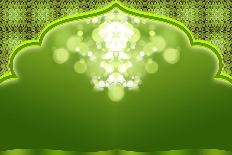 Green Islamic Arch Frame with Bokeh Light Effects and Ornamental Pattern HD wallpaper