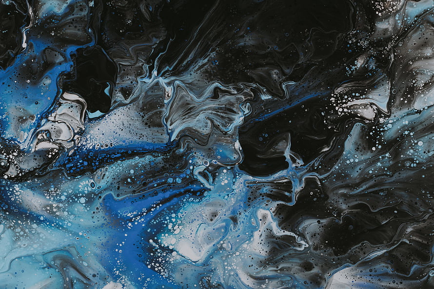 Dark Blue Abstract Fluid Art Texture with Swirling Ink and Bubbles HD wallpaper
