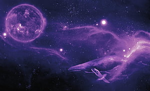 Cosmic Whale Swimming Through Purple Nebula and Starry Space HD wallpaper