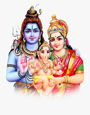 Lord Shiva, Parvati, and Ganesha Family Portrait in Traditional Indian Art Style HD phone wallpaper