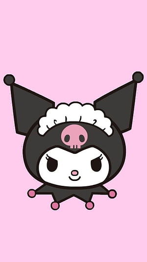 Cute Kuromi Character Illustration on Soft Pink Background HD phone wallpaper