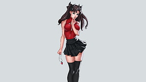 Rin Tohsaka from Fate Stay Night in Red Top and Black Skirt HD wallpaper