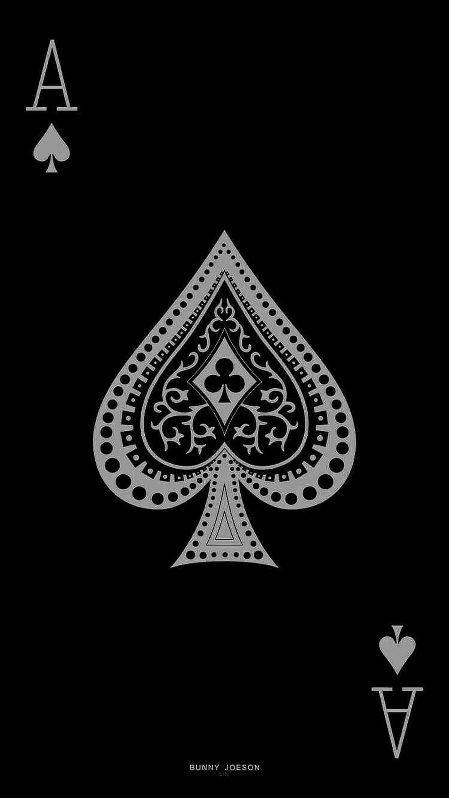 Minimalist Ace of Spades Playing Card Design with Ornate Central Emblem on Black Background HD phone wallpaper