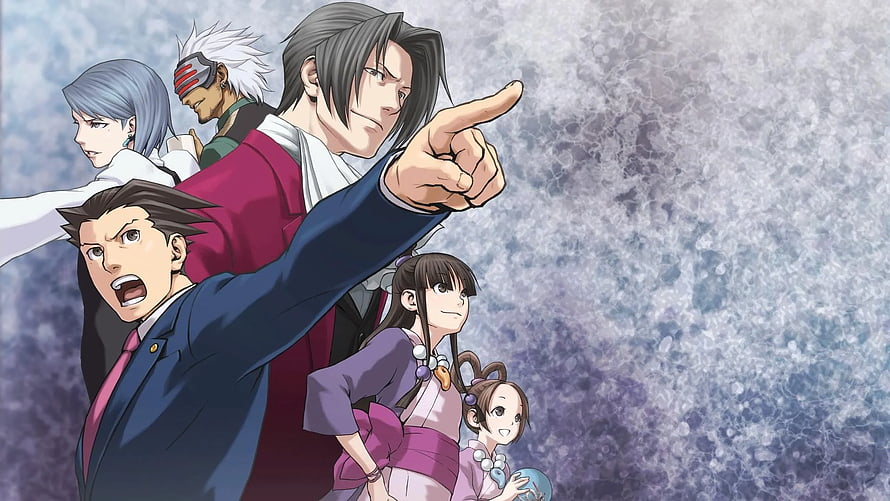 Phoenix Wright Ace Attorney Cast Group Portrait with Pointing Gesture HD wallpaper