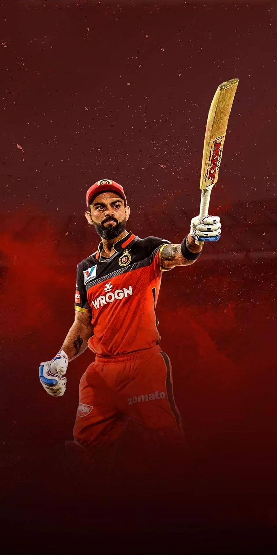 Virat Kohli Raising Cricket Bat in Royal Challengers Bengaluru Jersey HD phone wallpaper