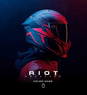 Riot Hellfire Motorcycle Helmet with Red and Blue Neon Lighting HD phone wallpaper
