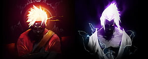 Naruto and Sasuke Dark Anime Artwork with Red and Purple Energy Effects HD wallpaper