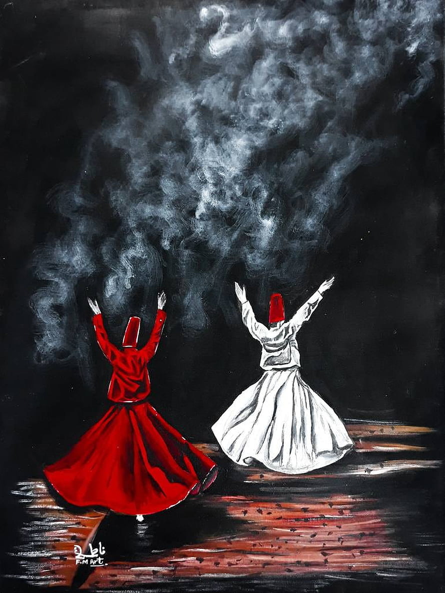 Whirling Dervish Dance Painting with Swirling Smoke and Dramatic Contrast HD phone wallpaper