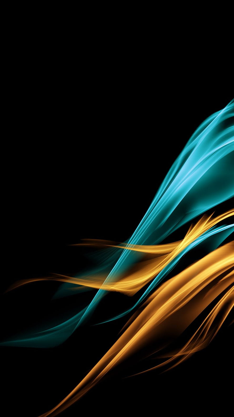 Samsung 2022 Abstract Light Streaks Wallpaper with Cyan and Gold Flowing Ribbons on Black Background HD phone wallpaper