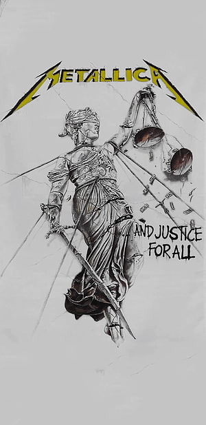 Metallica And Justice for All Album Artwork with Blindfolded Lady Justice Statue HD phone wallpaper