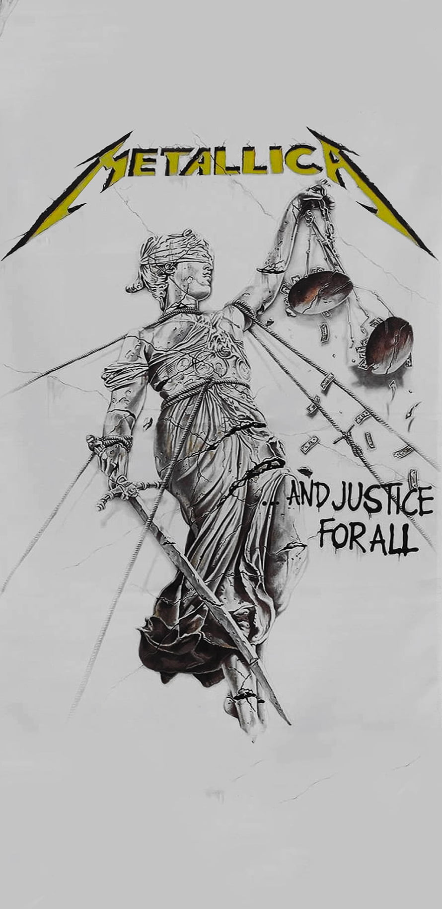 Metallica And Justice for All Album Artwork with Blindfolded Lady Justice Statue HD phone wallpaper